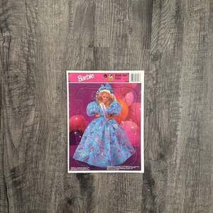 1986 Happy Birthday Barbie Framed Puzzle Tray Golden